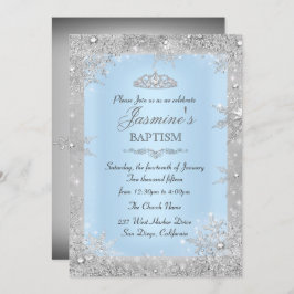 Silver Winter Wonderland Blue Baptism Christening Inbjudningar