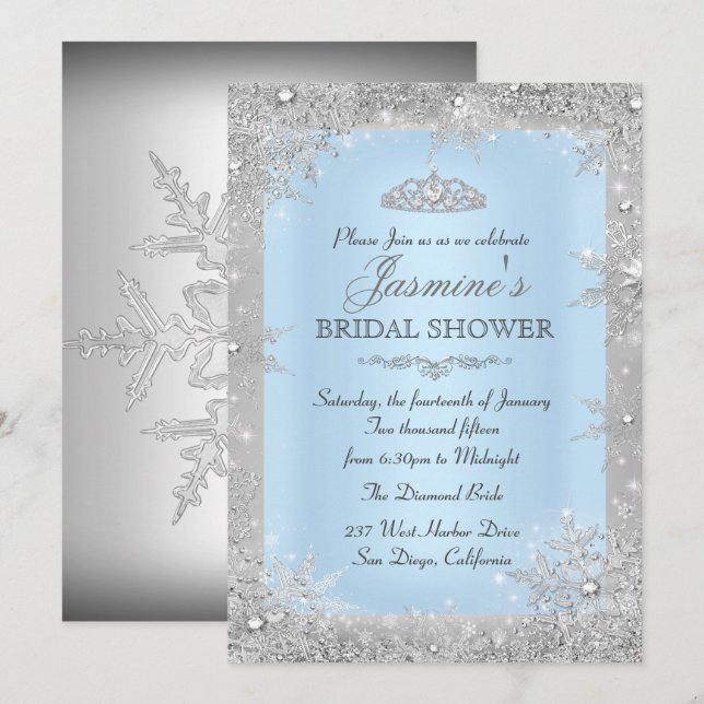 Silver Winter Wonderland Blue Möhippa Inbjudningar (Fram/baksida)