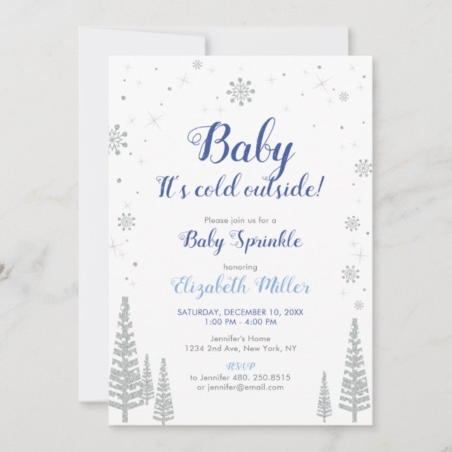 Silver Winter Wonderland - Boy Baby Sprinkle Card Inbjudningar (Framsida)