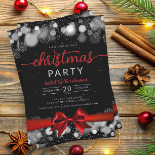 Silver Winter Wonderland Family Julafton Red Ribbo Inbjudningar