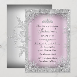 Silver Winter Wonderland Rosa Baptism Christening Inbjudningar