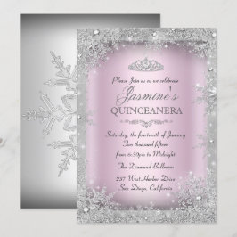 Silver Winter Wonderland Rosa Quinceanera Party Inbjudningar