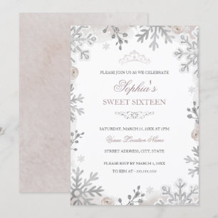 Silver Winter Wonderland Sweet 16:e födelsedagen Inbjudningar