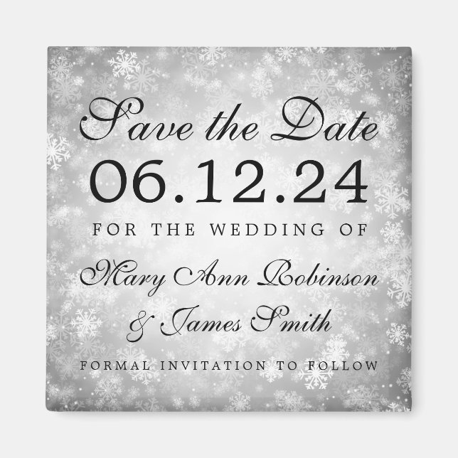 Silver Winter Wonderland Winter Spara datumet Magnet (Framsidan)