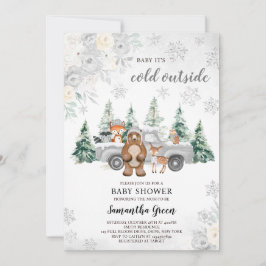 Silver Winter Woodland Baby Shower Inbjudningar