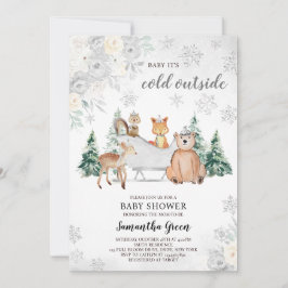 Silver Winter Woodland Baby Shower Inbjudningar