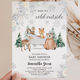 Silver Winter Woodland Barnrumsfirande Inbjudningar