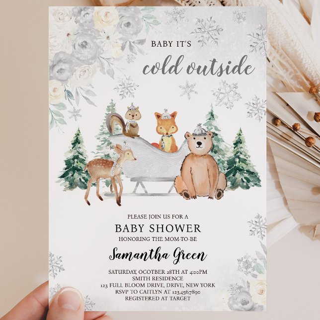 Silver Winter Woodland Barnrumsfirande Inbjudningar (Skapare uppladdad)