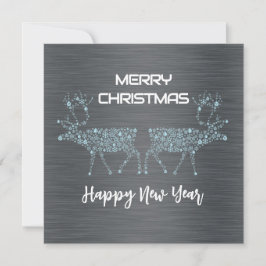 Silver wish card Christmas new year blue reindeer Julkort