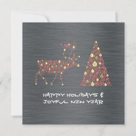 Silver wish card HAPPY HOLIDAYS JOYFUL NEW YEAR Julkort