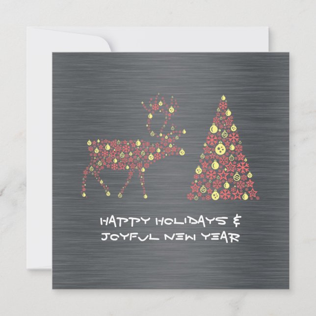 Silver wish card HAPPY HOLIDAYS JOYFUL NEW YEAR Julkort (Framsida)