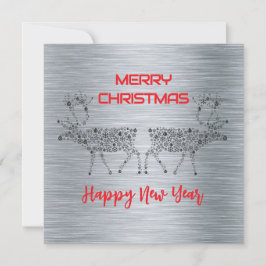Silver wish card Merry Christmas new year reindeer Julkort