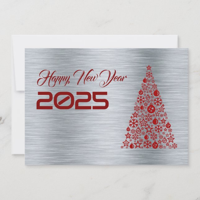 Silver wish card New Year with christmas tree Julkort (Framsida)