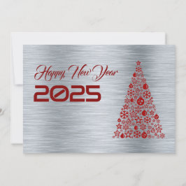 Silver wish card New Year with christmas tree Julkort
