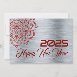 Silver wish card New Year with mandala Julkort