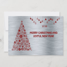 Silver wish card New Year with tree & balls Julkort
