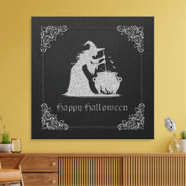 Silver Witch & Cauldron Halloween Canvastryck