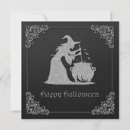 Silver Witch & Cauldron Halloween Inbjudningar