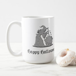 Silver Witch & Cauldron Halloween Kaffemugg