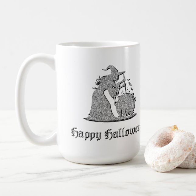 Silver Witch & Cauldron Halloween Kaffemugg (Med munk)