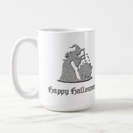 Silver Witch & Cauldron Halloween Kaffemugg