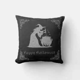 Silver Witch & Cauldron Halloween Kudde