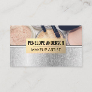 Silver Wood Grain Linjer Makeup och Penslar Visitkort