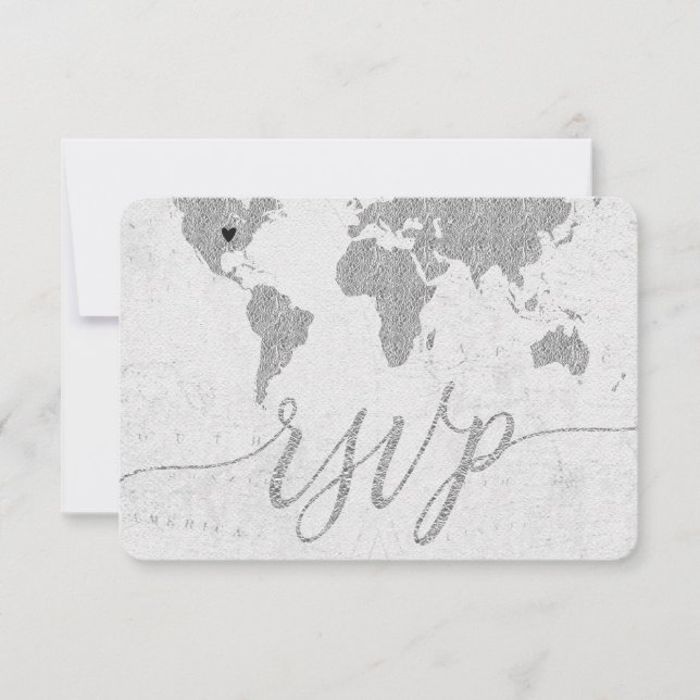 Silver World Map Anpassningsbar Destination Weddin OSA Kort (Framsida)