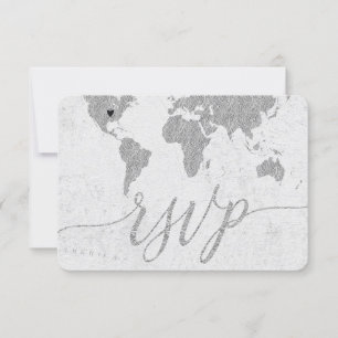 Silver World Map Anpassningsbar Destination Weddin OSA Kort