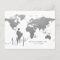 Silver World Map Heart Destination OSA Postcard