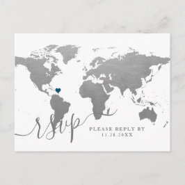 Silver World Map Heart Destination OSA Postcard Helg Vykort