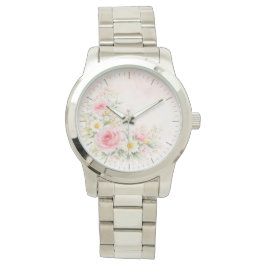 Silver wristwatch with a soft floral design – blos armbandsur
