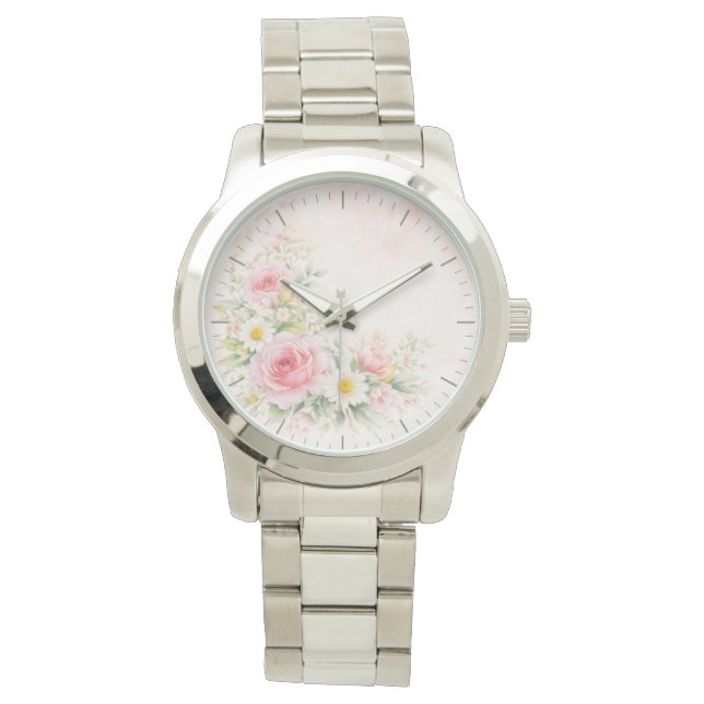 Silver wristwatch with a soft floral design – blos armbandsur (Framsida)