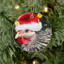 Silver Wyandotte Chicken i jultomten Julgransprydnad Keramik