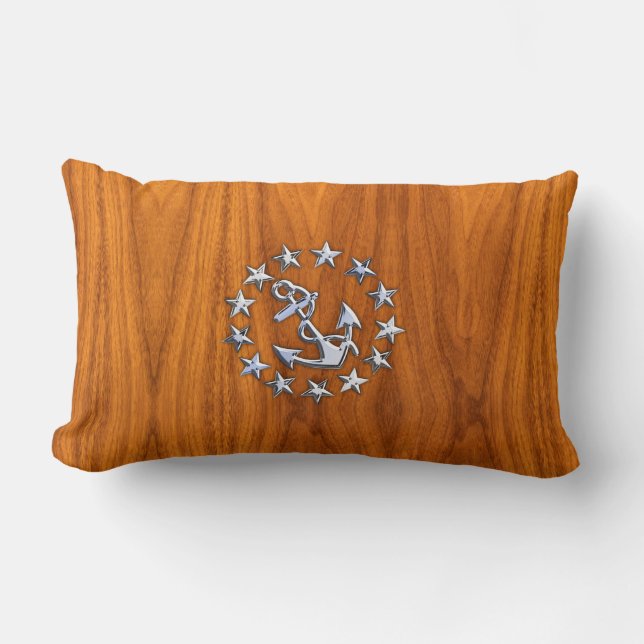 Silver Yacht-Flagga på Nautical Teak Wood Print Lumbarkudde (Framsida)
