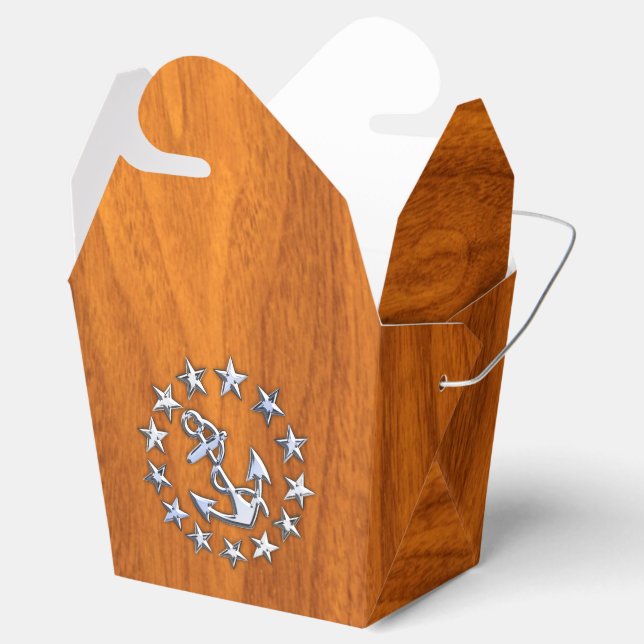 Silver Yacht-Flagga på Nautical Teak Wood Print Presentaskar (Öppnad)