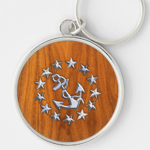 Silver Yacht-Flagga på Nautical Teak Wood Print Rund Silverfärgad Nyckelring
