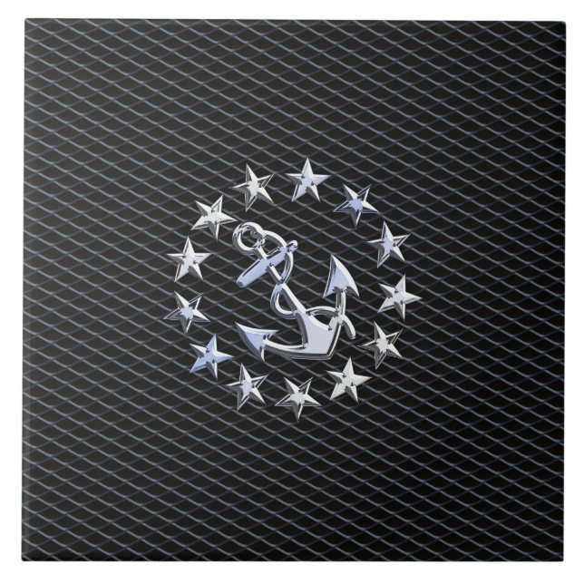 Silver Yacht Naval Flagga on Charcol Grille Kakelplatta (Framsidan)