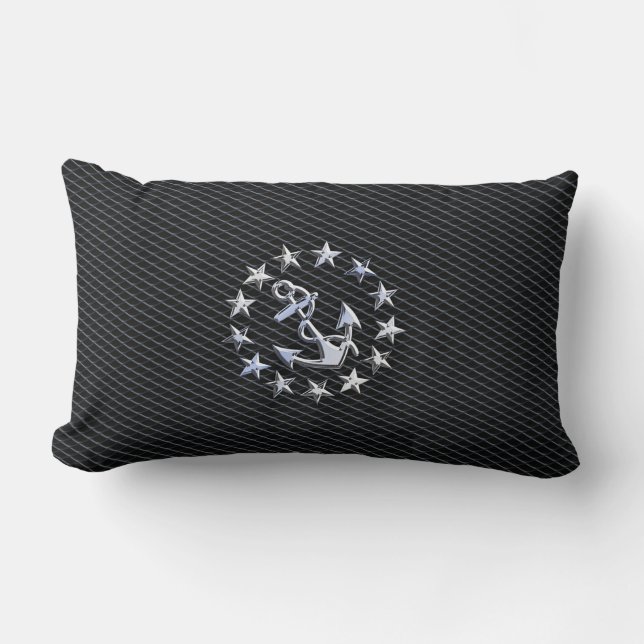 Silver Yacht Naval Flagga on Charcol Grille Lumbarkudde (Framsida)
