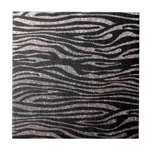Silver zebra rand mönster (faux glitter bling) kakelplatta