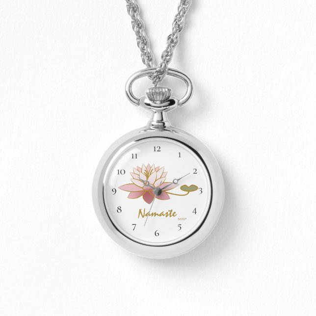 *~* Silver Zen Rosa Namaste Rosa Flower Andlig Armbandsur (Framsida)