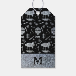 Silver Zinc Steampunk Airships Monogram Presentetikett