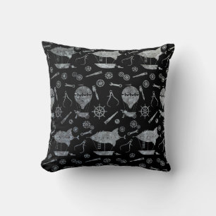 Silver Zinc Steampunk Airships Theme Kudde