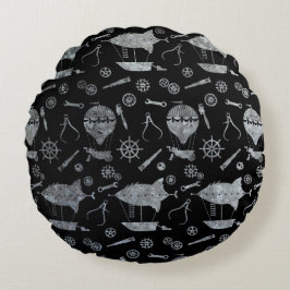 Silver Zinc Steampunk Airships Theme Rund Kudde