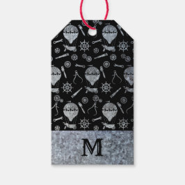 Silver Zinc Steampunk Ballok Monogram Presentetikett