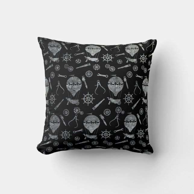 Silver Zinc Steampunk Balloon Theme Kudde (Framsida)