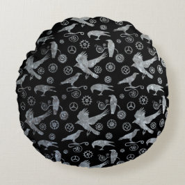 Silver Zinc-växlar och Kråkor Steampunk Rund Kudde