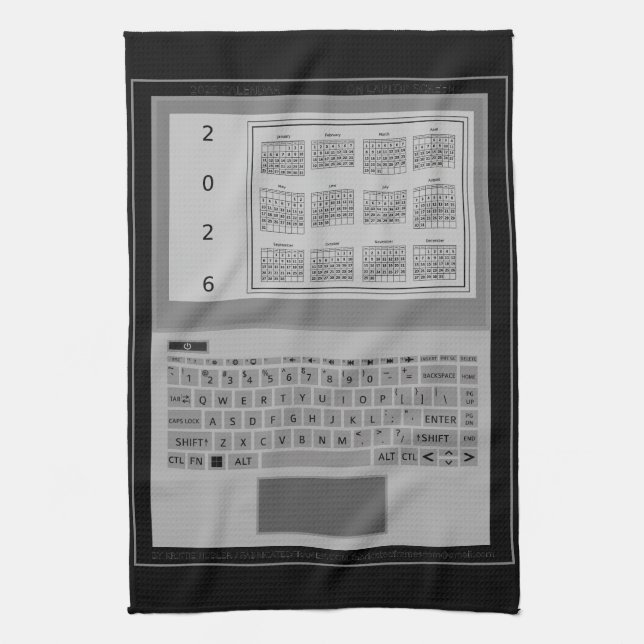 Silvera bärbara datorknappar 2026 Kalender Svart Kökshandduk (Vertikal)
