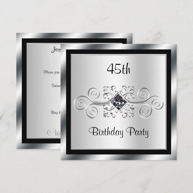 Silvera virvlar & Diamant 45-årsfest Inbjudningar (Fram/baksida)