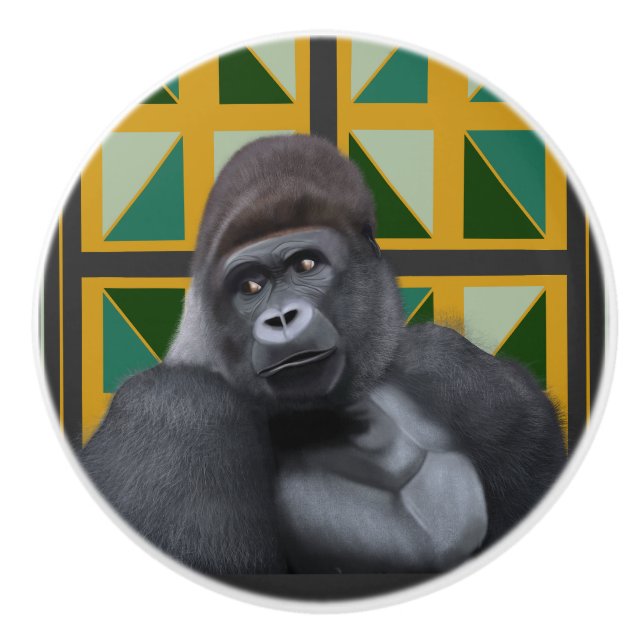 Silverback Gorilla Gult och Grönt Geometric Knopp (Framsidan)